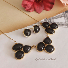 Ágata Preta Conjunto Luxo Banho Ouro 18k