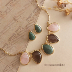 Quartzo Verde, Quartzo Rosa e Obsidiana Fumê Conjunto Gotas Luxo Banho Ouro 18k - loja online