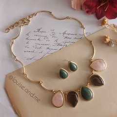 Quartzo Verde, Quartzo Rosa e Obsidiana Fumê Conjunto Gotas Luxo Banho Ouro 18k - comprar online
