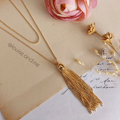 Colar Duplo Pingente Franjas Banho Ouro 18k