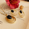 Ágata Preta Conjunto Oval Vazado Banho Ouro 18k - comprar online