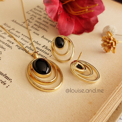 Ágata Preta Conjunto Oval Vazado Banho Ouro 18k - loja online