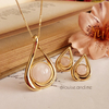 Quartzo Rosa Conjunto Gota Pedra Redonda Banho Ouro 18k - comprar online