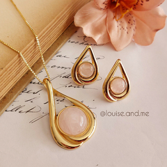 Quartzo Rosa Conjunto Gota Pedra Redonda Banho Ouro 18k na internet