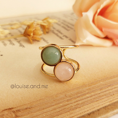 Quartzo Rosa e Quartzo Verde Anel Banho Ouro 18k (Ajustável) - comprar online