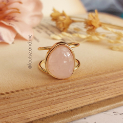 Quartzo Rosa Anel Banho Ouro 18k (Ajustável) - comprar online