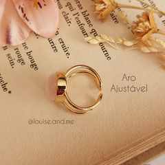 Quartzo Rosa Anel Banho Ouro 18k (Ajustável) - loja online