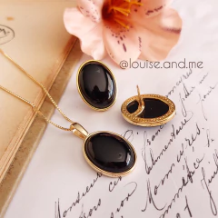 Ágata Preta Conjunto Oval Banho Ouro 18k - Semijoias Louise and Me