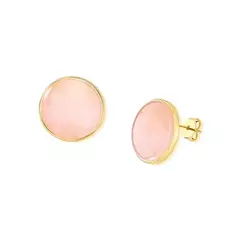 Quartzo Rosa Brinco Redondo 22mm Banho Ouro 18k - loja online