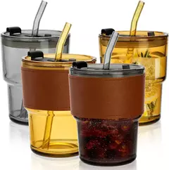 VASO DE VIDRIO CON FAJA,TAPA Y SORBETE - GIFTYS TIENDA 