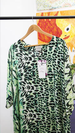 Vestido de seda Animal Print Verde - tienda online