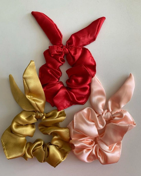 Trio de Xuxinhas de Cetim com Orelha - tamanho padrão