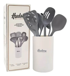 Set 6 Utensilios Nylon + Recipiente Blanco Hudson en internet