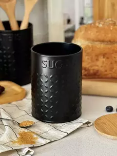 Lata Azúcar Deco Y Guardado Diseño Negro Y Tapa Bambu 11x15 Carol - Ciara Home Deco