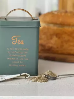 Lata Té Deco Y Guardado Diseño Verde Manija Bronce Carol - comprar online