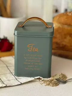 Lata Té Deco Y Guardado Diseño Verde Manija Bronce Carol