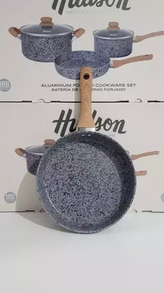 Set Bateria Hudson Granito Stone+Wok 28cm+Panquequera 22cm+Jarro 14cm - comprar online