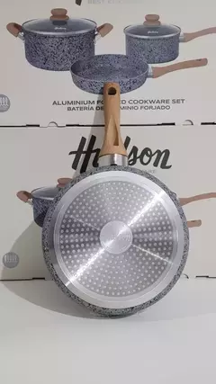 Set Bateria Hudson Granito Stone+Wok 28cm+Panquequera 22cm+Jarro 14cm