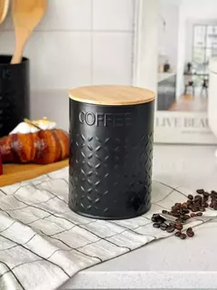 Lata Café Deco Y Guardado Diseño Negro Y Tapa Bambu 11x15 Carol
