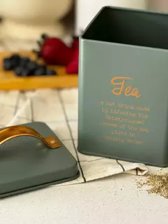Lata Té Deco Y Guardado Diseño Verde Manija Bronce Carol en internet