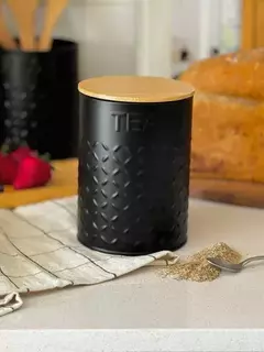 Lata Té Deco Y Guardado Diseño Negro Y Tapa Bambu 11x15 Carol en internet