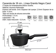 Cacerola 16 Antiadherente Negro Granito Induccion con mango Carol en internet