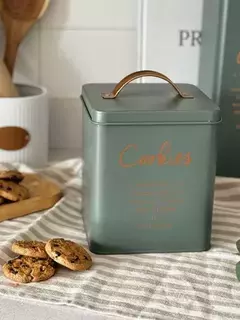Lata Cookies Deco Y Guardado Diseño Verde Manija Bronce Carol