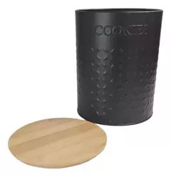 Lata De Galletitas Negra Tapa De Bambu 17x13,5cm Carol - tienda online