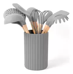 Set 9 Piezas Utensilios Tarro Cocina Carol Silicona Gris