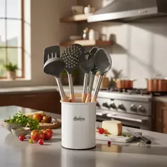 Set 6 Utensilios Nylon + Recipiente Blanco Giratorio Hudson - comprar online