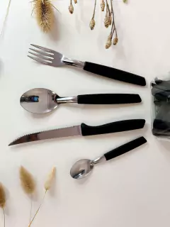 Set 24 cubiertos Martinazzo mango negro + frasco vidrio - comprar online