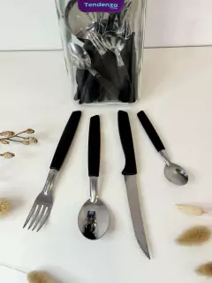 Set 24 cubiertos Martinazzo mango negro + frasco vidrio en internet