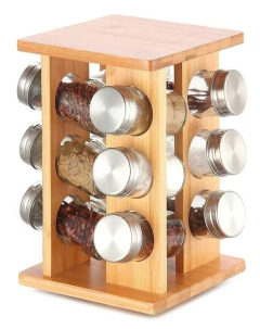 Especiero giratorio ×12 frascos vidrio madera