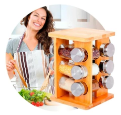 Especiero giratorio ×12 frascos vidrio madera - comprar online