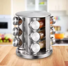Especiero giratorio ×12 frascos acero redondo