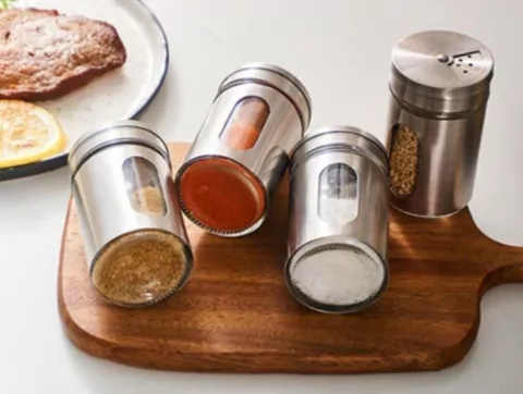 Salero pimentero especiero individual vidrio/acero