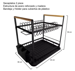 Secaplatos Escurridor Hudsón 2 pisos Acero Madera - Ciara Home Deco