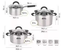 Batería Hudsón Acero Inoxidable Triple Fondo + Sartén 26cm - tienda online