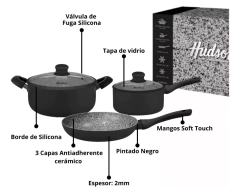 Bateria Hudsón Granito Negro Antiadherente Separadores - comprar online