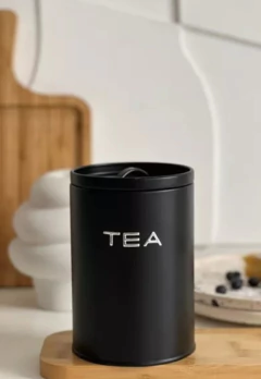 Lata Té Carol Deco Guardado Diseño Negro Letra Plateada