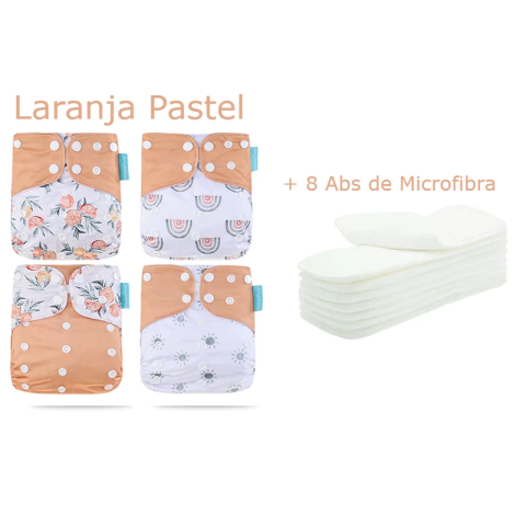 Kit 4 Fraldas Ecológicas Happy Flute + 8 Abs de Microfibra