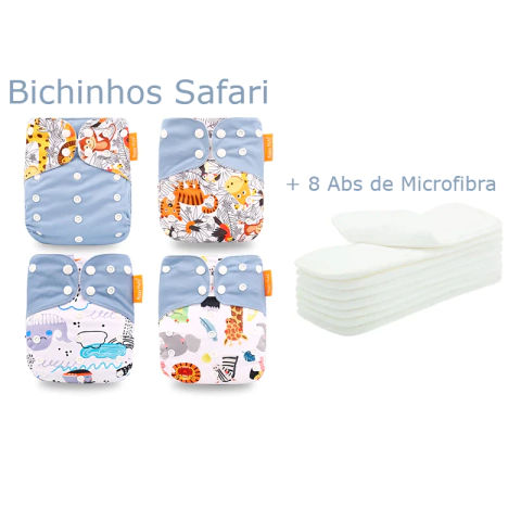 Kit 4 Fraldas Ecológicas Happy Flute + 8 Abs de Microfibra