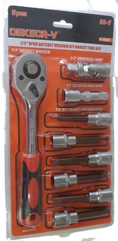 Kit Catraca + Soquetes ponta torx + alongador + junta universal (1/2 - 9pcs)