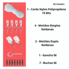 Kit Varal De Teto Premium Roldanas C/ Corda 15mt Cor Branco - Âncora na internet