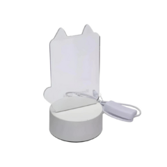 Luminária Formato Gato 3d Acrilíca Anotações + Caneta Cúpula Transparente Estrutura Branco 5v - JMS FERRAMENTAS