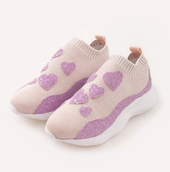 SOCK SNEAKER ROSA CORAÇÕES GLITTER