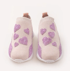 SOCK SNEAKER ROSA CORAÇÕES GLITTER - comprar online