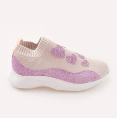 SOCK SNEAKER ROSA CORAÇÕES GLITTER - loja online