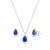 Conjunto de Prata Ponto de Luz Gota Azul Escuro