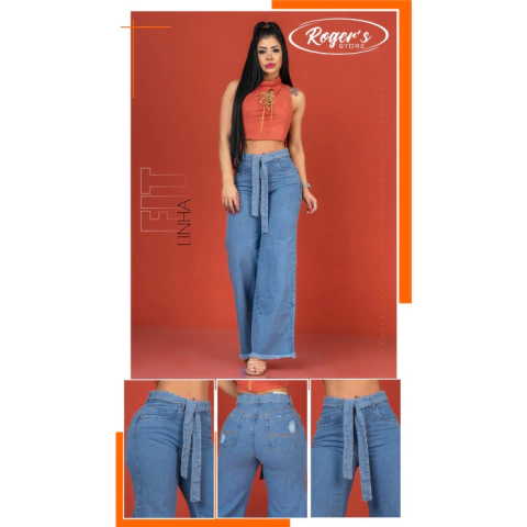 Calça Jeans Feminina Wide Leg com Cinto Credencial Ref. 10372